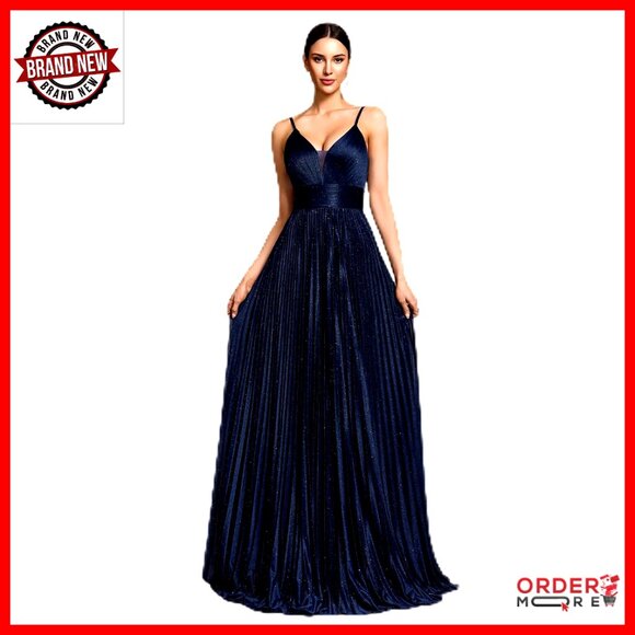 Dresses & Skirts - Sequin Backless Maxi Formal Dress Sleeveless Pleated Evening Gown Wedding